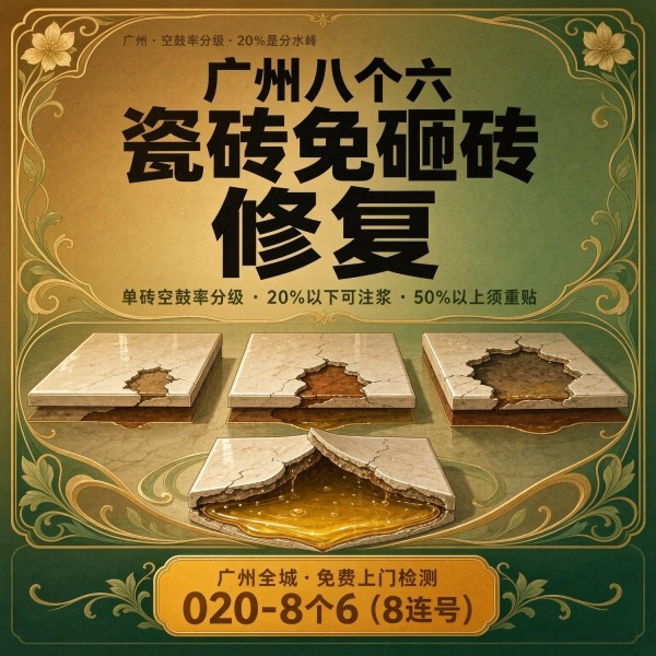广州八个六瓷砖空鼓免砸砖修复服务宣传图