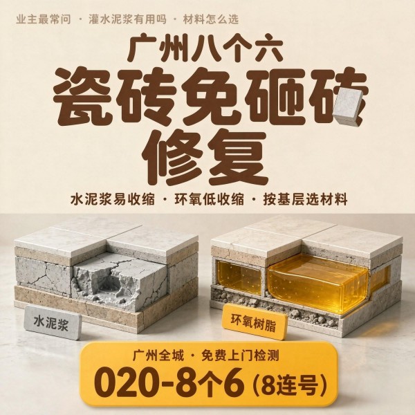 广州八个六瓷砖空鼓免砸砖修复服务宣传图